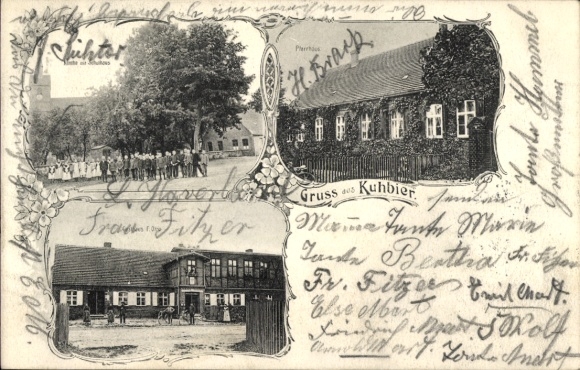 Postcard Kuhbier Groß Pankow in der Prignitz, church, schoolhouse, rectory, farmstead