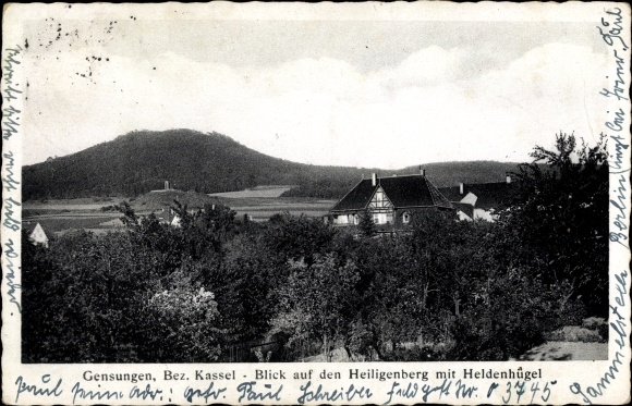Postcard Gensungen Felsberg Hessen, Heiligenberg and Heldenhügel