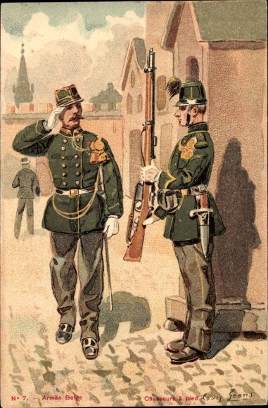 Artist Postcard Geens, Louis, Armee Belge, Belgian soldiers, hunters