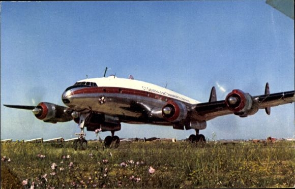 Postcard Algerian passenger aircraft, Lockheed Constellation, Cie Air Algerie
