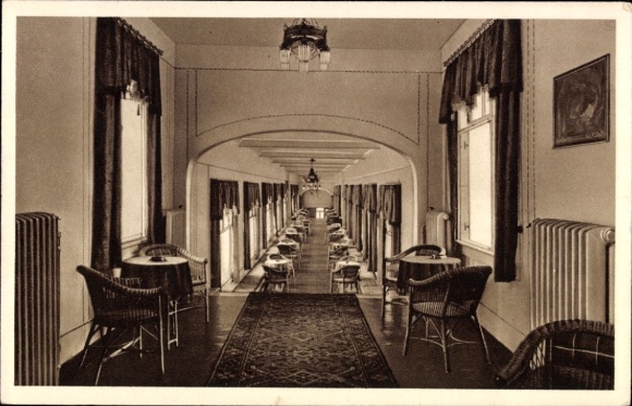 Postcard Oberhof in the Thuringian Forest, Wandelhalle, interior view, long corridors, tables, chairs