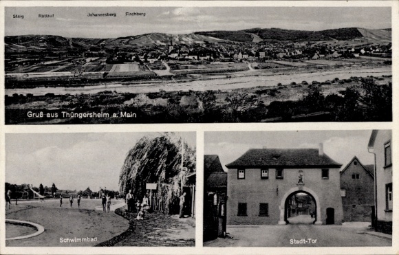 Postcard Thüngersheim Main, swimming pool, city gate