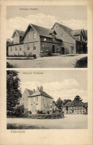 Postcard Flakenholz Aerzen in the Weserbergland, Gasthaus Humke, Rittergut Posteholz