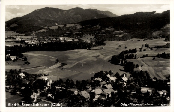 Postcard Benediktbeuern in Upper Bavaria, landscape photograph, mountain ranges, Ried, nmotiv
