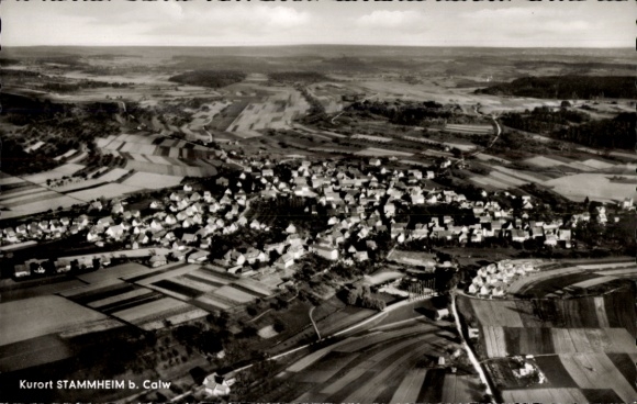 Postcard Stammheim Calw in the Black Forest, aerial view of the spa town Stammheim, surrounded by fields, houses