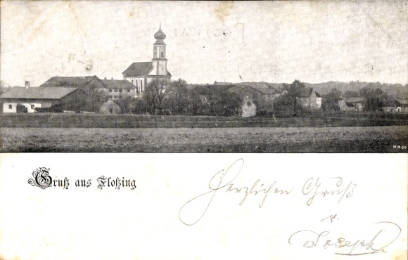 Ak Flossing Polling bei Mühldorf am Inn Oberbayern, Teilansicht, Kirche