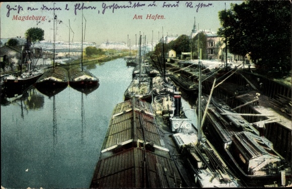 PC Magdeburg on the Elbe, cargo ships in the port
