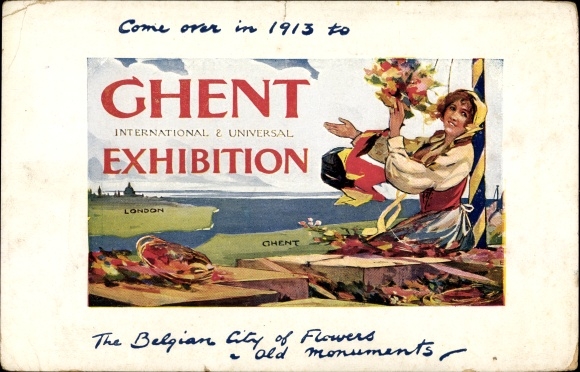 Artist PC Gent East Flanders, World Exhibition 1913, Woman, Flowers, London