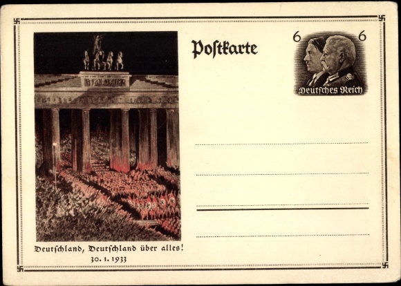 Ganzsachen Ak Berlin, Deutschland über alles, Aufmarsch 30.01.1933, Brandenburger Tor