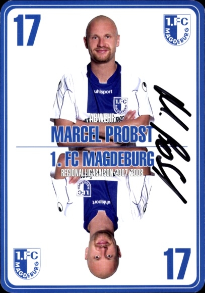 Autograph card footballer Marcel Probst, 1. FC Magdeburg, autograph