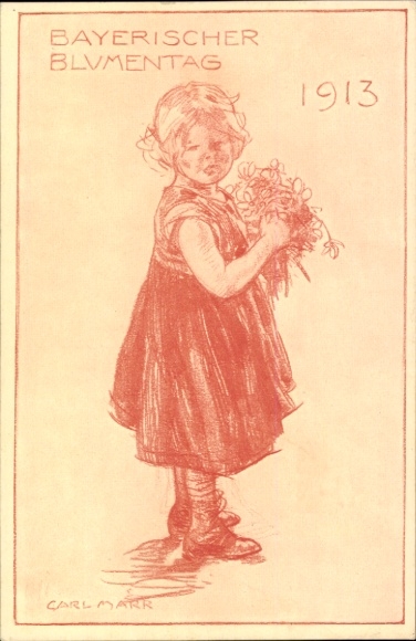 Postal stationery artist PC Marr, Carl, Bavarian Flower Day 1913, girl with flowers