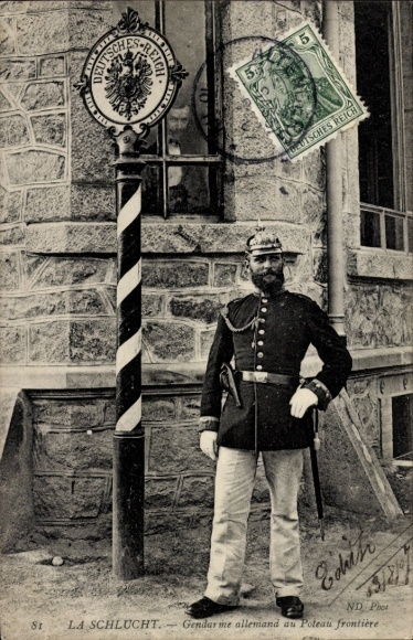 Postcard Schlucht Vosges, German gendarme at the border