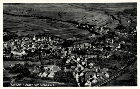 Postcard Flehingen Oberderdingen in Baden, aerial view of rural surroundings, no people visible