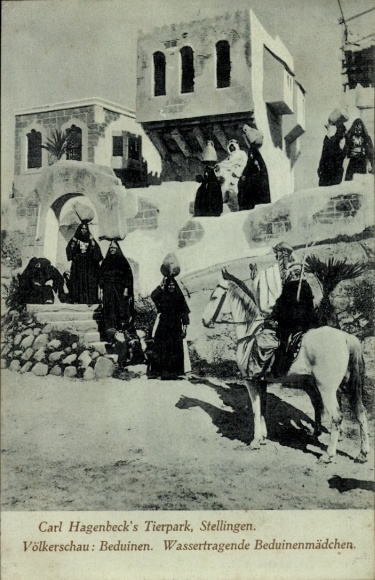 Postcard Hamburg Eimsbüttel Stellingen, Carl Hagenbeck's Zoo, Bedouin Ethnographic Exhibition, Water Carriers