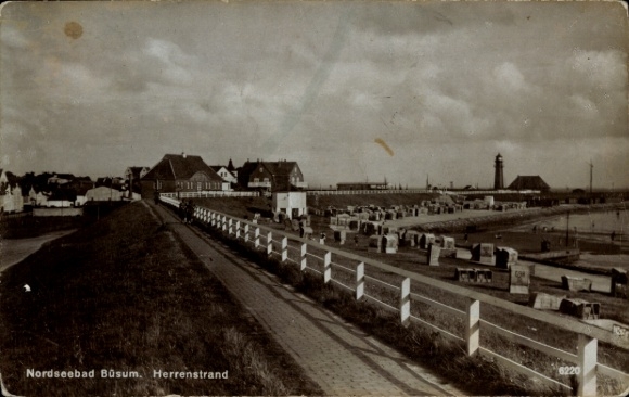 Ak Noordzeebadplaats Büsum, Noordzeebadplaats Herrenstrand, kustpromenade, badplaatsen