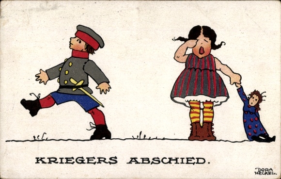 Künstler Ak Heckel, Dora, Krieger's Abschied, Weinendes Mädchen, Puppe