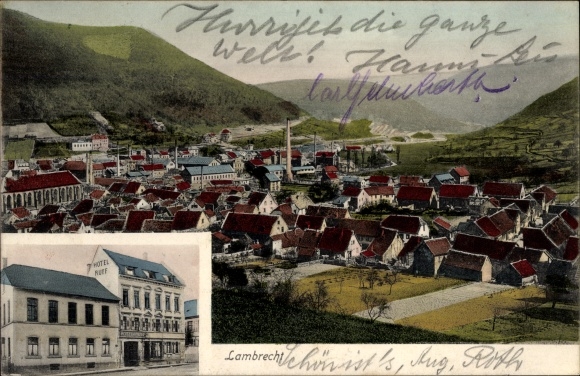 Postcard Lambrecht in the district of Bad Dürkheim, total view of the place, Hotel Ruff