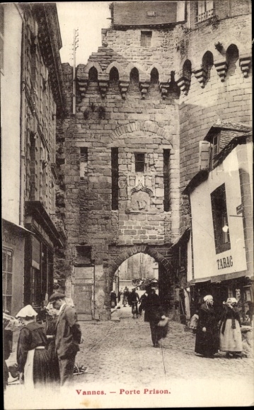 Postcard Vannes Morbihan, medieval city gate, cobblestones, architecture