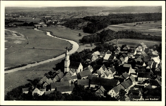 Postcard Degmarn am Kocher Oedheim in Württemberg, aerial photograph