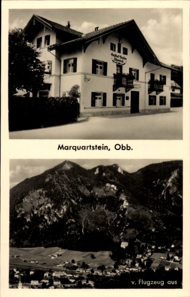 KP Marquartstein w Chiemgau Górna Bawaria, Gasthof Alpenrose, krajobraz górski, zdjęcie lotnicze