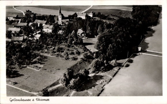 Postcard Gollenshausen Gstadt am Chiemsee, aerial photograph