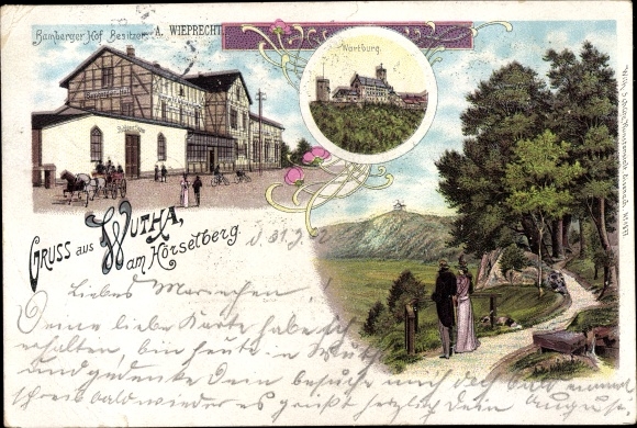 Chromo-Litho Wutha Farnroda in Thuringia, Gasthaus Bamberger Hof, owner A. Wieprecht, Wartburg