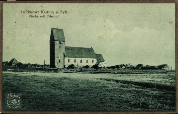 Ak Keitum op Sylt, kerk met begraafplaats