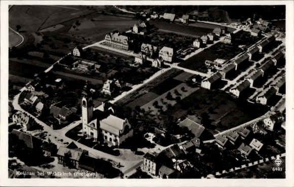 Postcard Waldkirch im Breisgau Black Forest, aerial view of church, residential buildings, streets, green areas