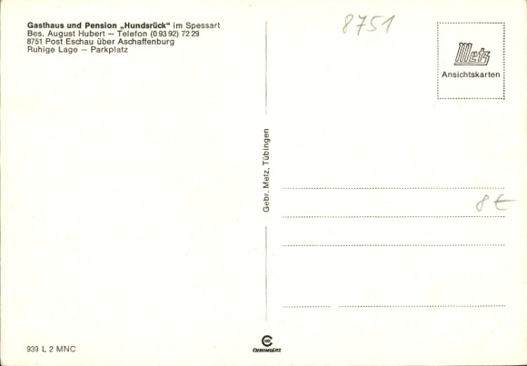 Postcard Eschau im Spessart, Hof Hundsrück, red deer, guest room