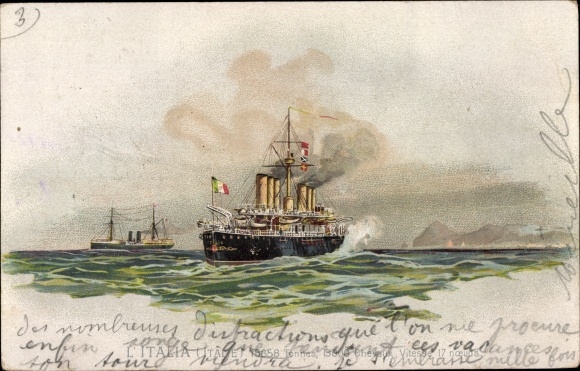 Litho Italienisches Kriegsschiff, L'Italia