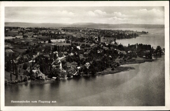 Postcard Hemmenhofen Gaienhofen on Lake Constance, aerial photograph