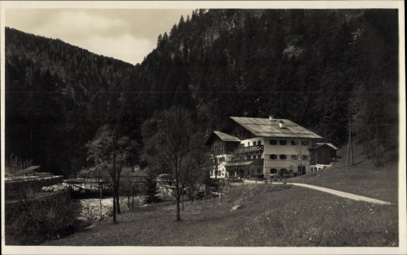 Postcard Marktschellenberg in Bavaria, inn and guesthouse to the ball mill, forest