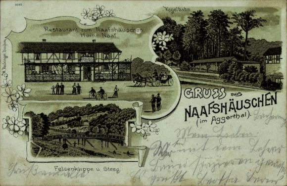 Moonlight Chromo-Litho Naafshäuschen Lohmar in North Rhine Westphalia, Restaurant Naafshäuschen, Bowling Alley