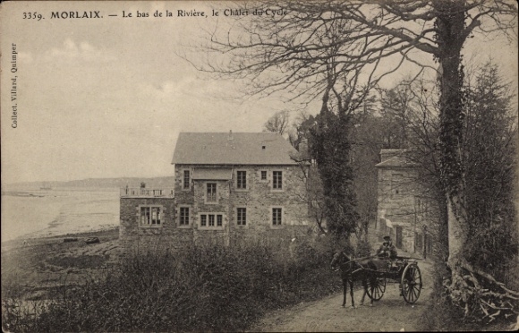 Postcard Morlaix Finistère, historic building, river view, carriage, trees, rural surroundings