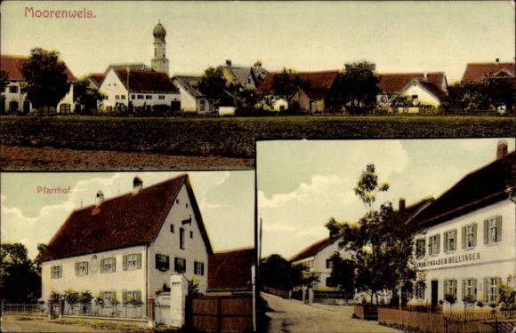 Ansichtkaart Grunertshofen Moorenweis in Opper-Beieren, pastorie, winkel