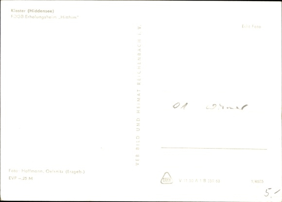 Postcard Monastery Island Hiddensee in the Baltic Sea, FDGB Rest Home Hitthim