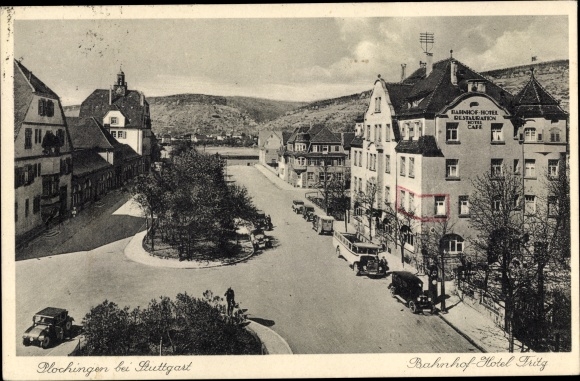 Postcard Plochingen am Neckar, Bahnhof Hotel Fritz