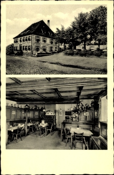 Ansichtkaart Heroldsberg in Midden-Franken, Gasthof Gelber Löwe v. Fritz Riegler, straatzicht, restaurant