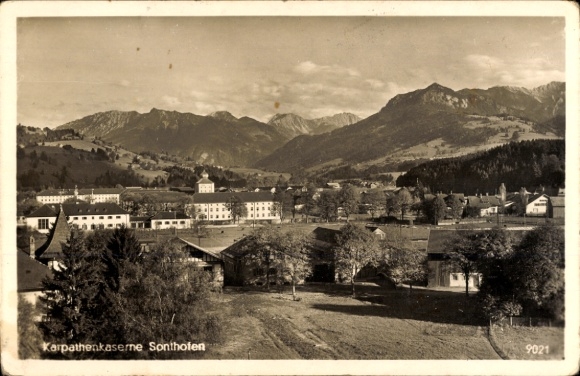 Postcard Sonthofen, view of the Karpathenkaserne and surroundings
