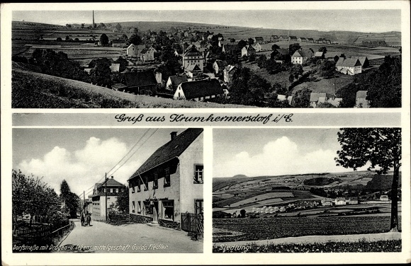 Ak Krumhermersdorf Zschopau im Erzgebirge Sachsen, Dorfstraße, Siedlung, Geschäft