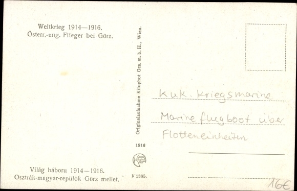 Postcard Gorizia Görz Friuli, Austro-Hungarian aviator, military aircraft, seaplane