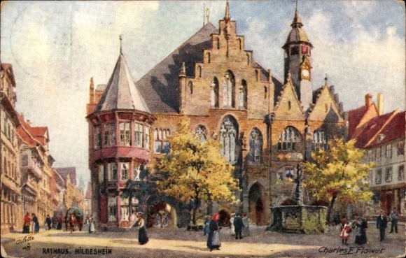 Postcard Hildesheim in Lower Saxony, Town Hall Architecture, Charles E Flower
