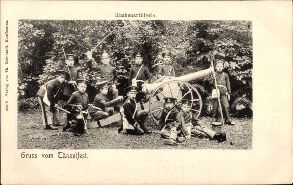 Ak Kaufbeuren an der Wertach in Schwaben, Knabenartillerie, Gruss vom Tänzelfest