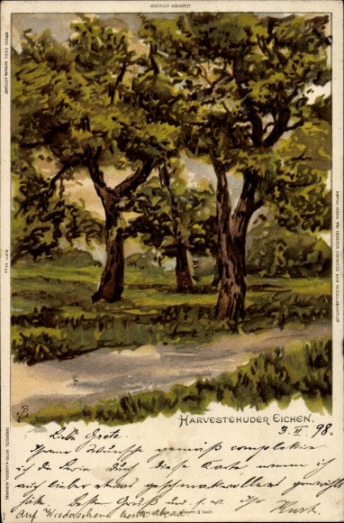 Kunstenaar litho Biese, C., Hamburg Eimsbüttel Harvestehude, Harvestehuder eiken