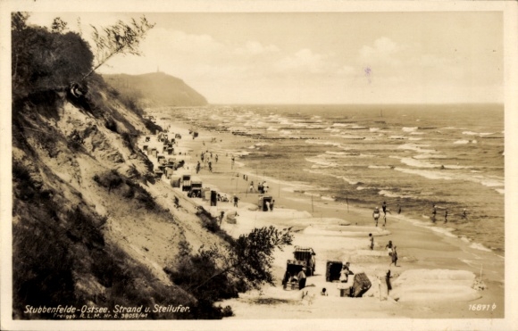 Postcard Stubbenfelde Loddin on Usedom, beach, steep bank