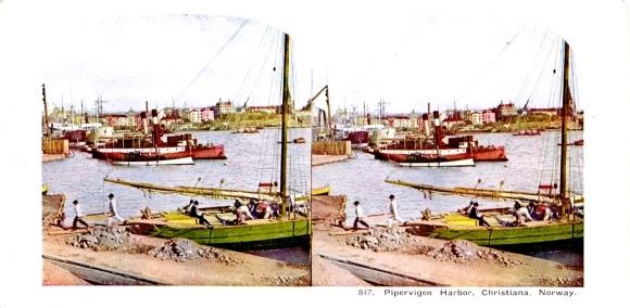 Stereo Photo Christiania Oslo Norway, Pipervigen Harbor