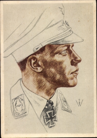 Kunstenaar ansichtkaart Willrich, majoor Wick, commodore van een jachteskader, VDA E 11, Luftwaffe II WW