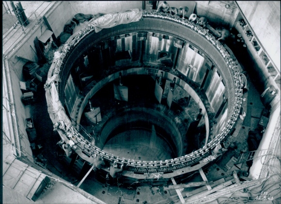 Photo Rhinau Rheinau Alsace Bas Rhin, hydroelectric power station, La Photothèque EDF, Henri Baranger, 1963