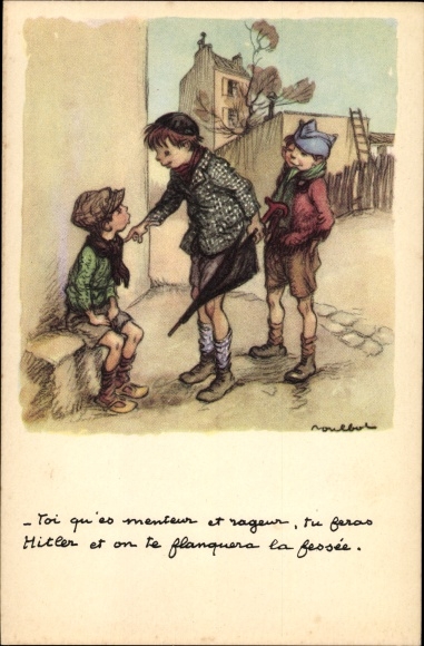 Artist PC Poulbot, children, boy with a black umbrella, Ligue national contre le taudis