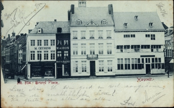 Ak Hasselt Vlaanderen Limburg, Grote Markt, Maison Havanaise, verhaal door M. Ceysens